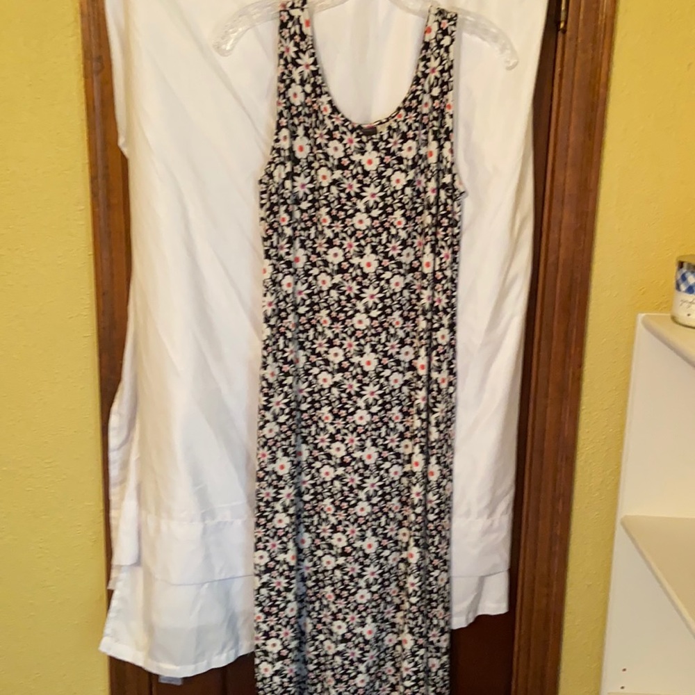 MIDI dress, black, white and pink print, pockets